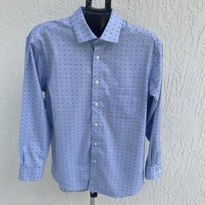 Pronto Uomo Mens Slim Fit NoIron Blue Micro Dot Dress Shirt 17 32/33 Long Sleeve